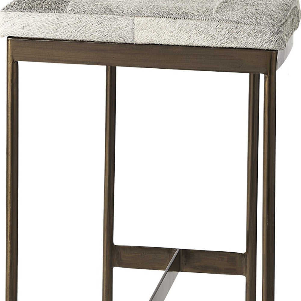 Cowhide Bar Stool With Gold Metal Frame