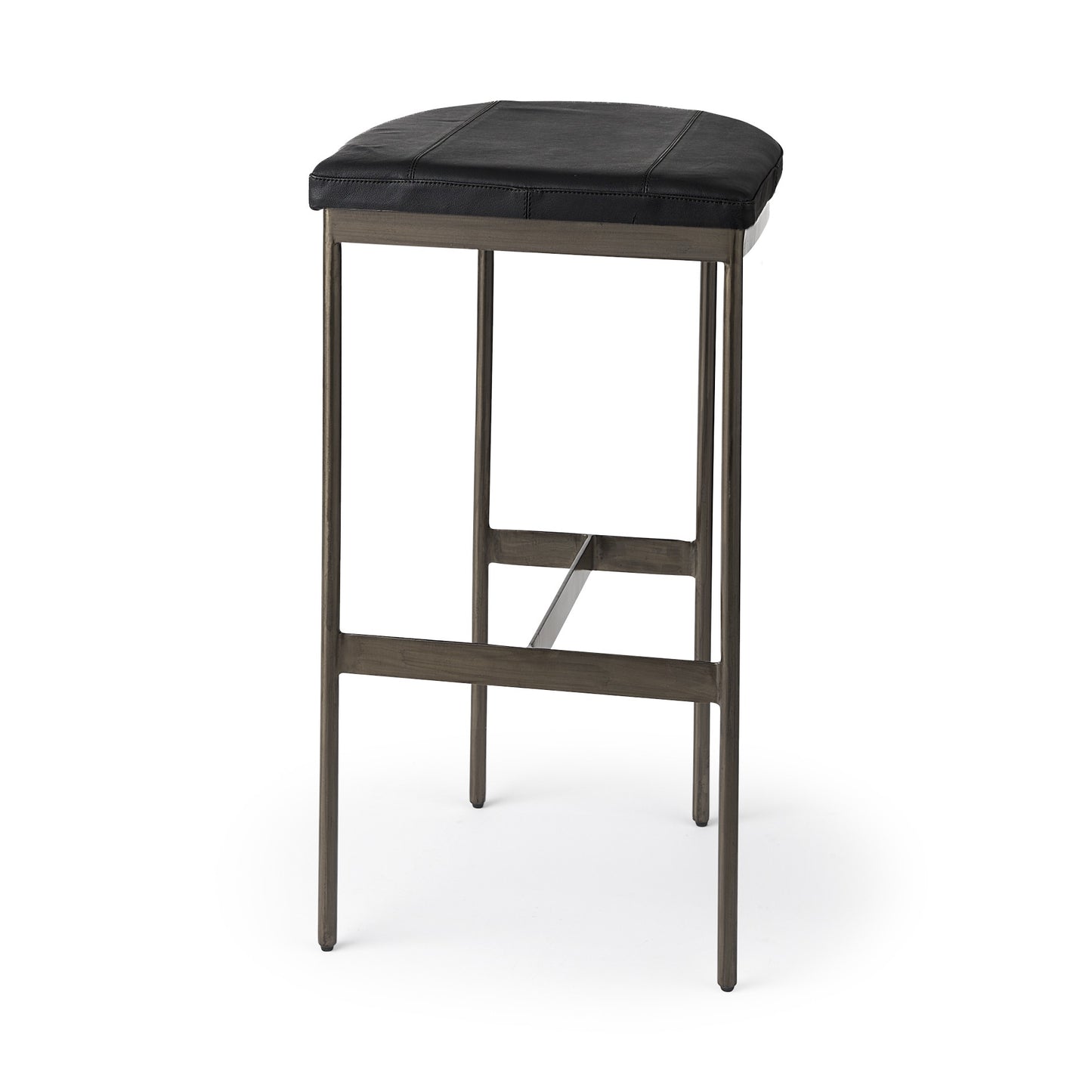 30" Black And Gold Faux Leather Backless Counter Height Bar Chair With Footrest