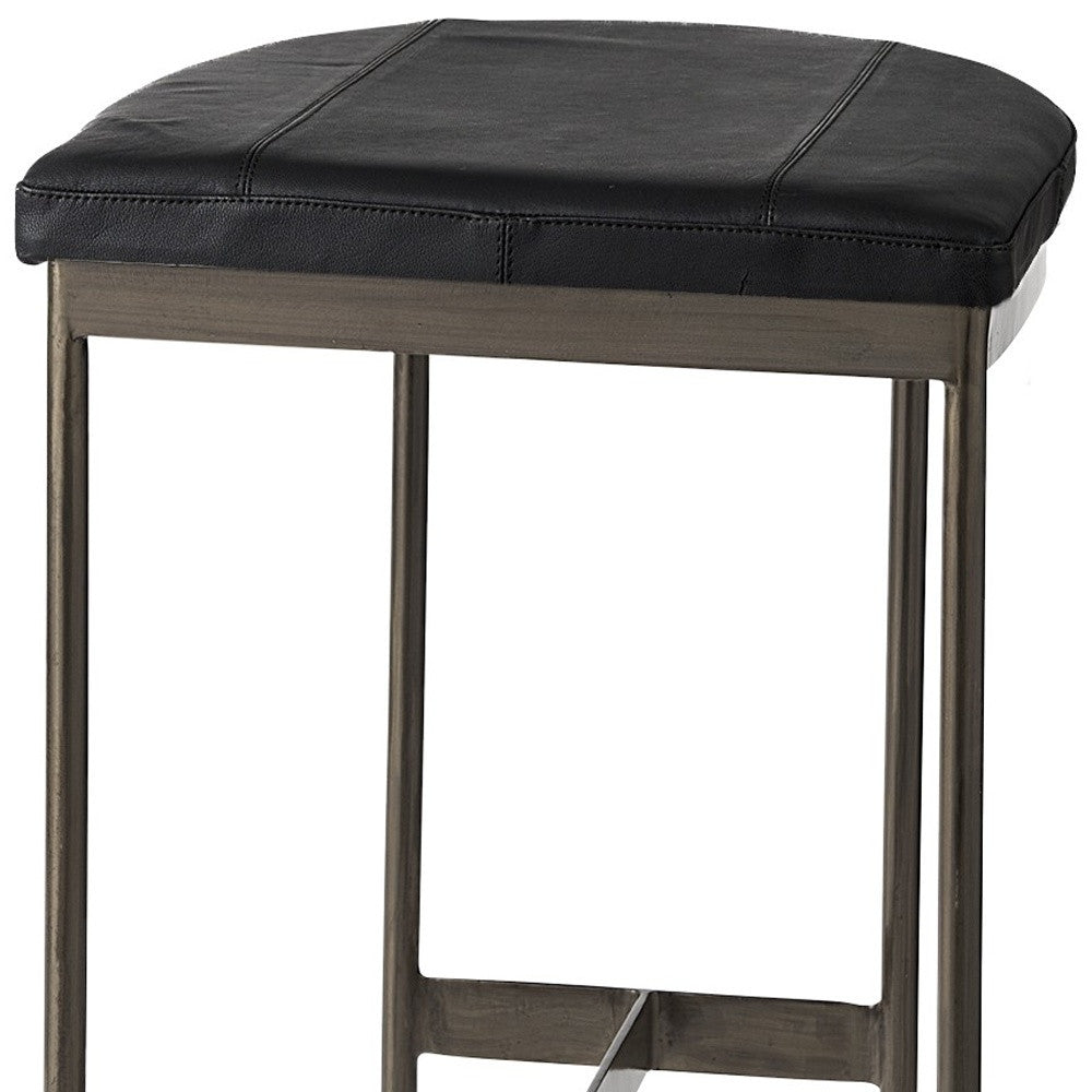 30" Black And Gold Faux Leather Backless Counter Height Bar Chair With Footrest