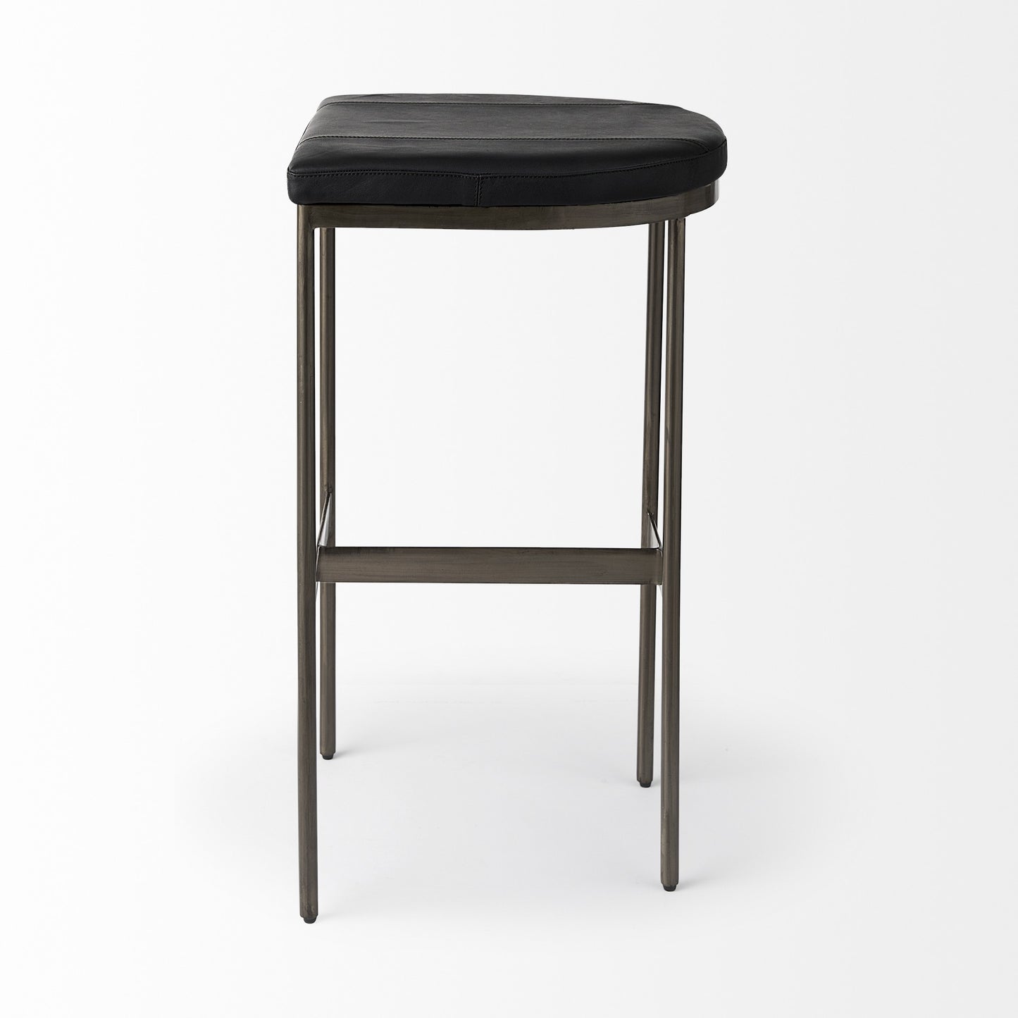 30" Black And Gold Faux Leather Backless Counter Height Bar Chair With Footrest