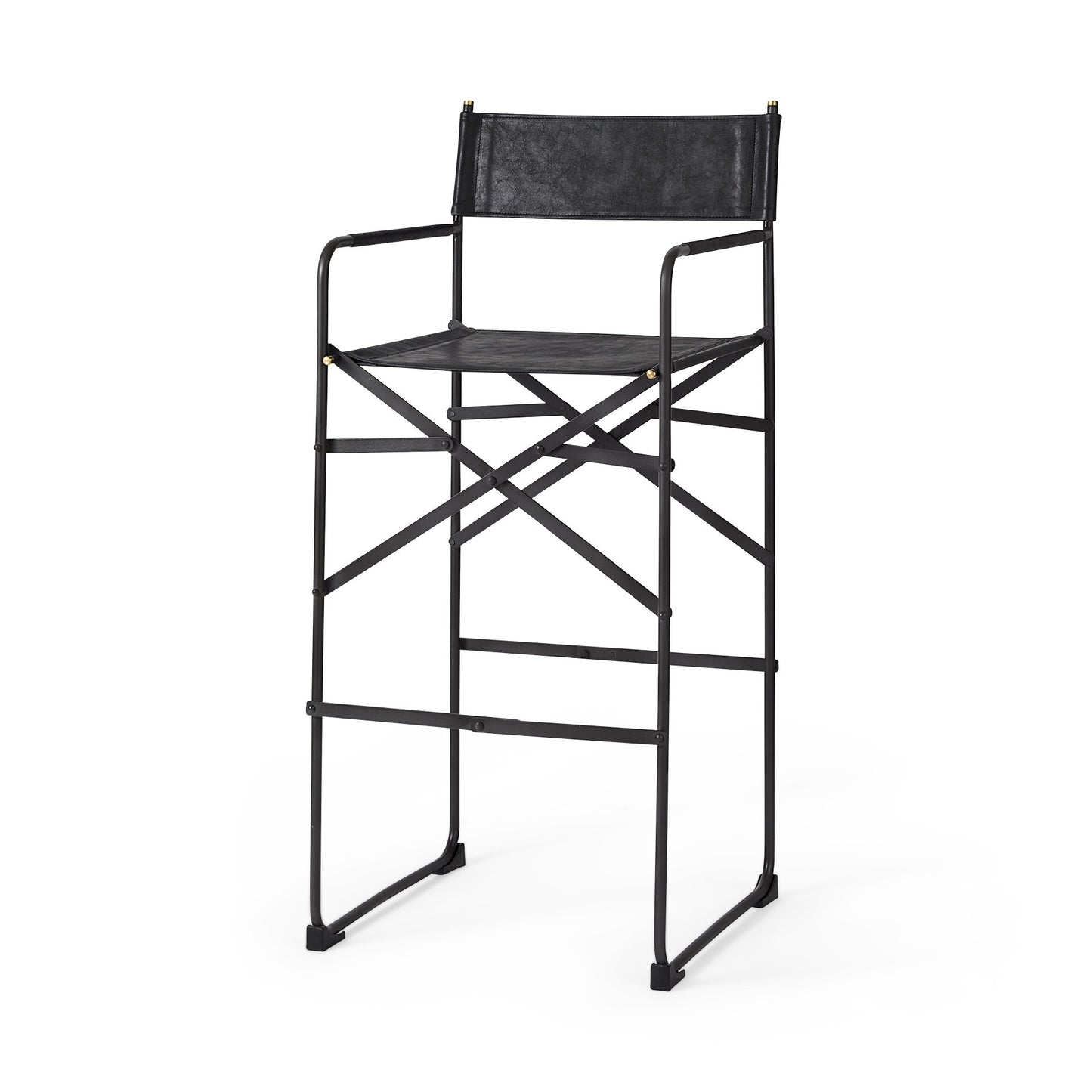 44" Black Leather Bar Chair With Footrest