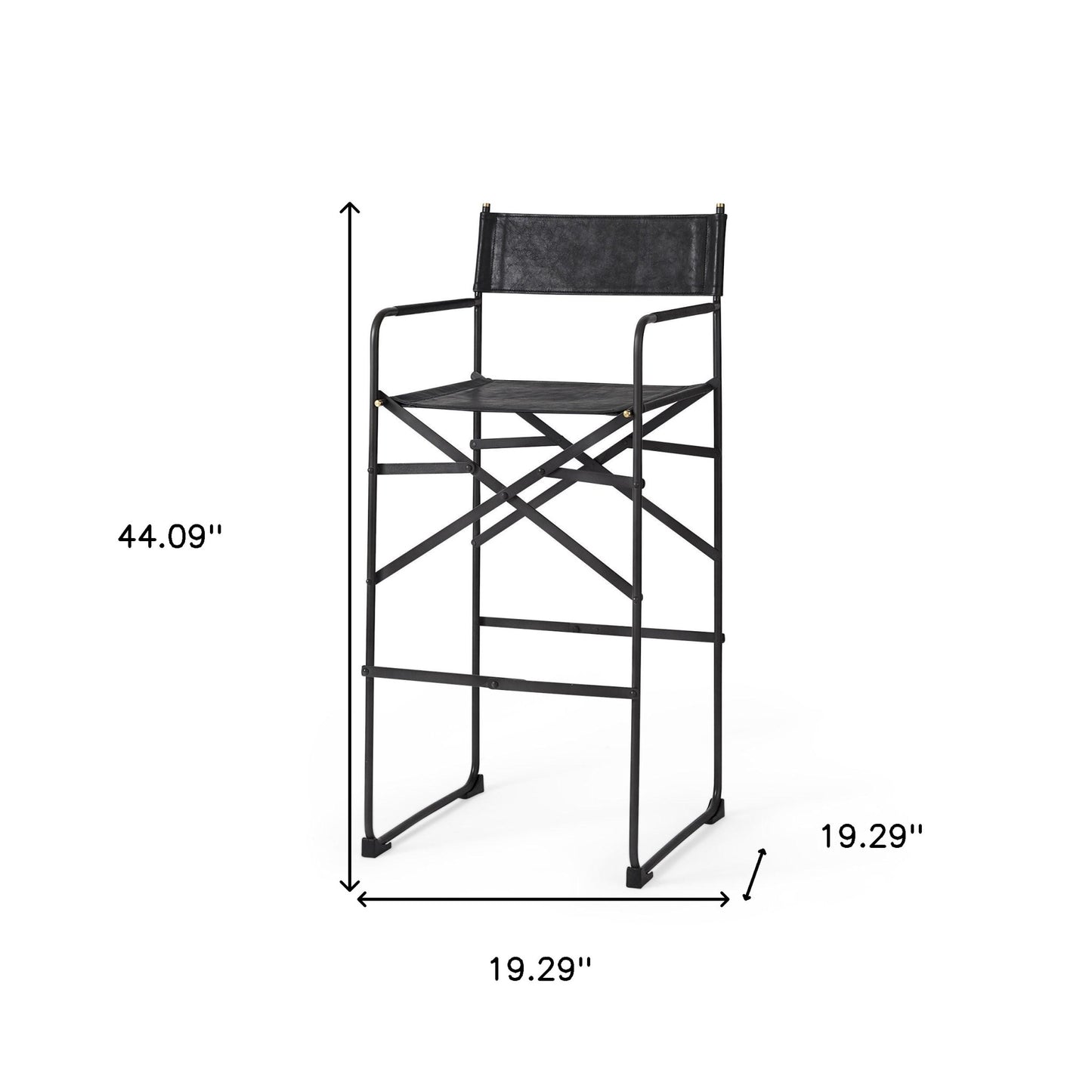 44" Black Leather Bar Chair With Footrest