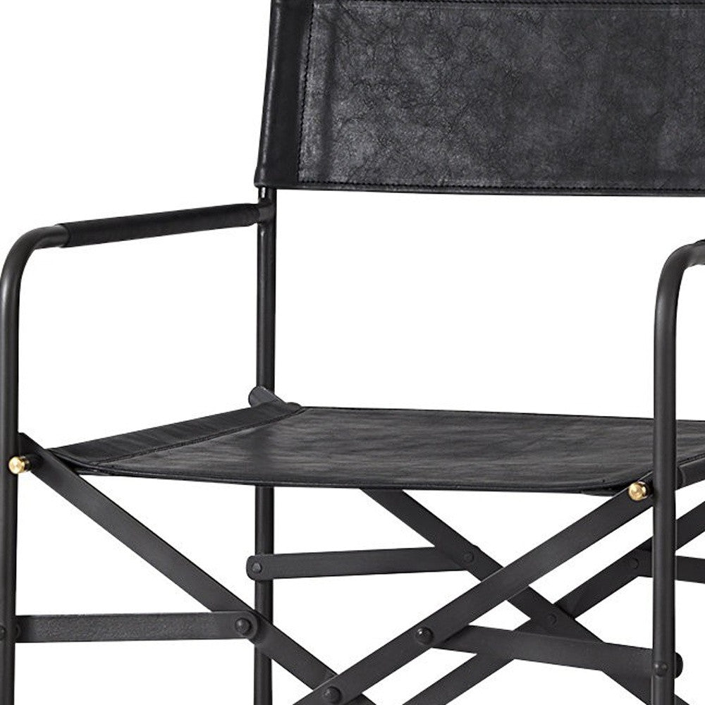 44" Black Leather Bar Chair With Footrest