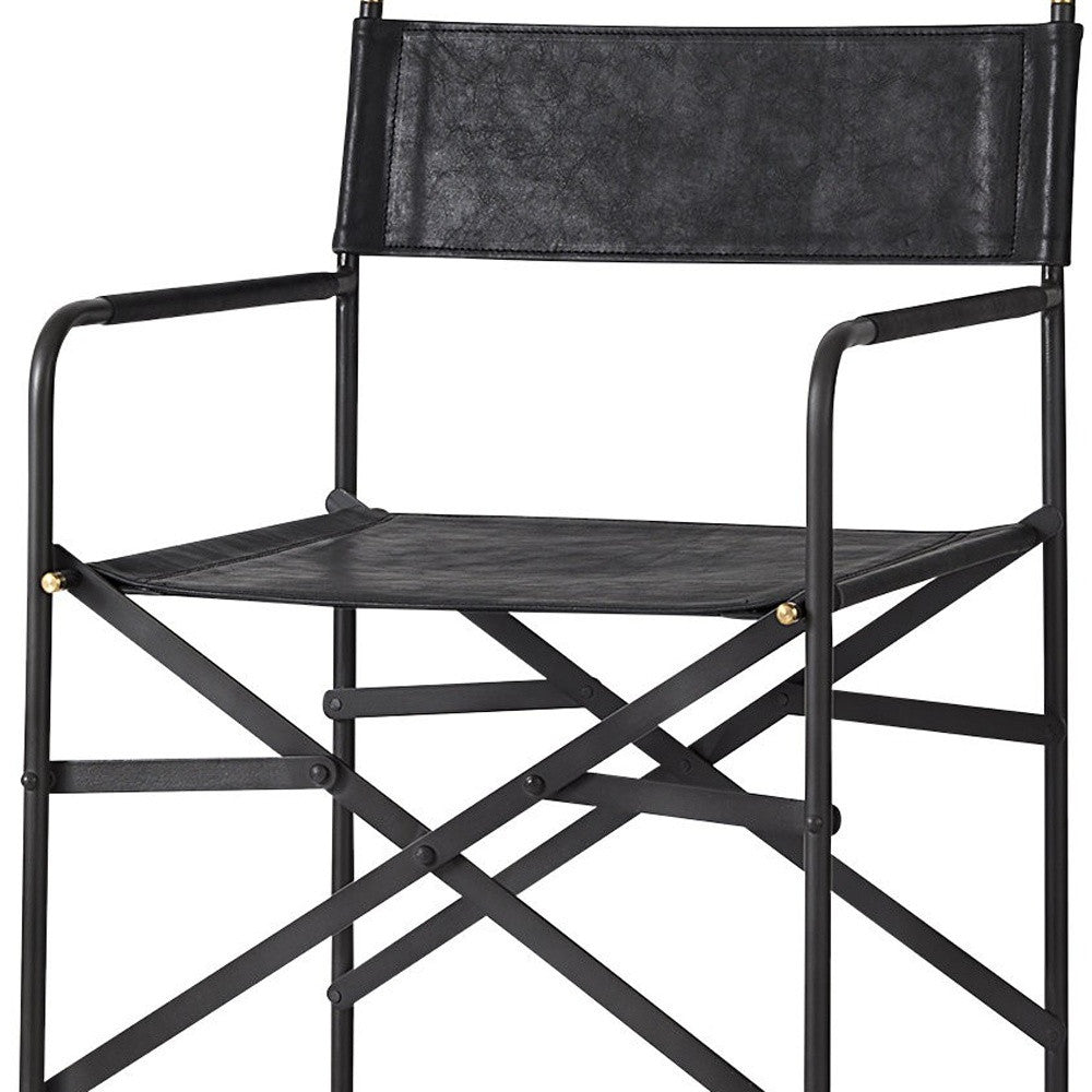 44" Black Leather Bar Chair With Footrest