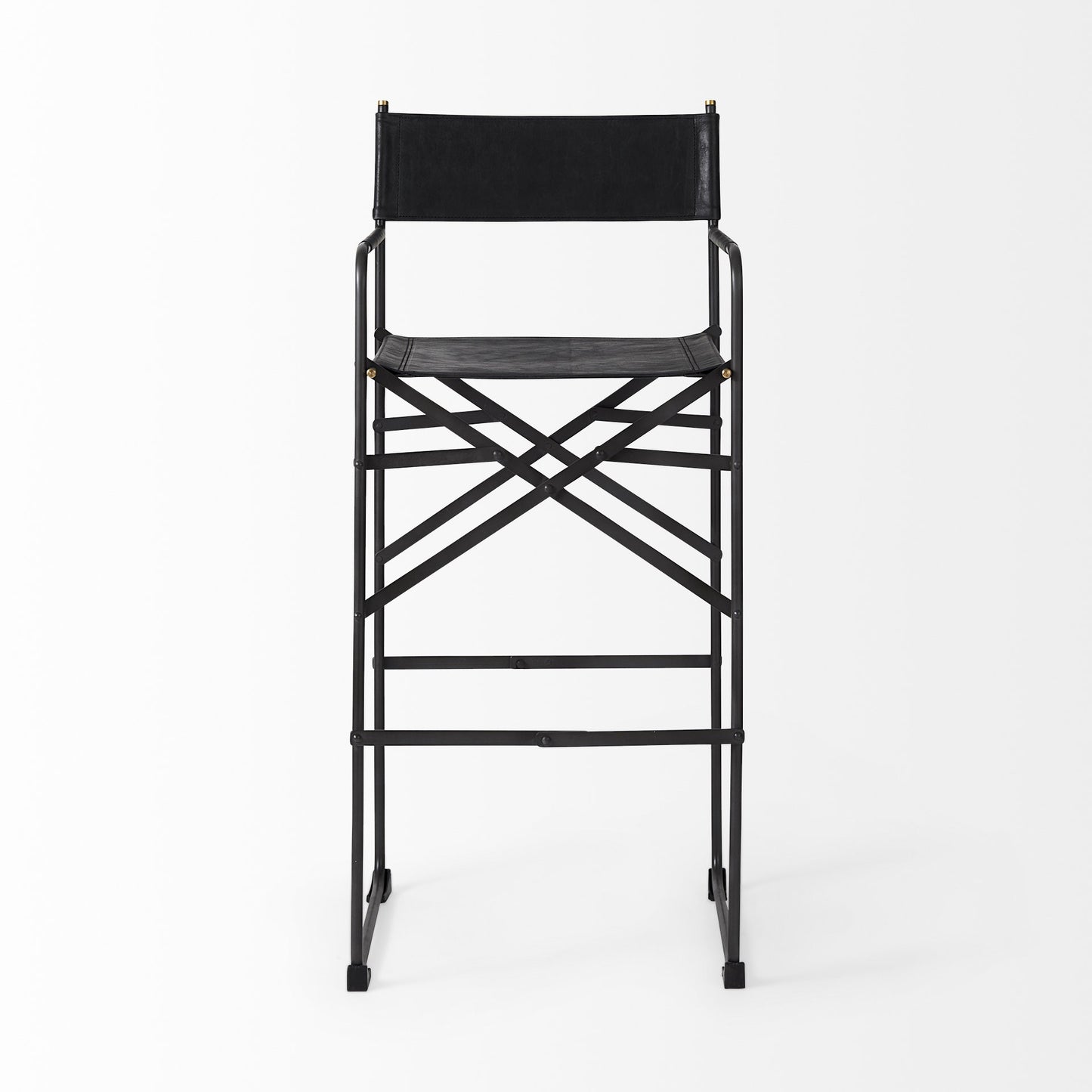 44" Black Leather Bar Chair With Footrest