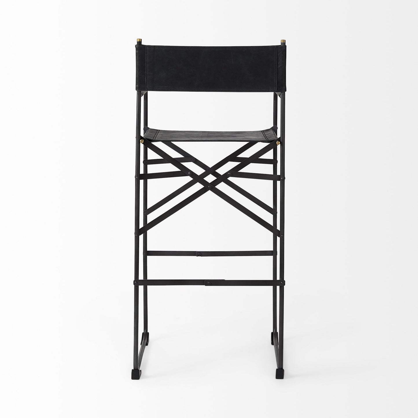 44" Black Leather Bar Chair With Footrest