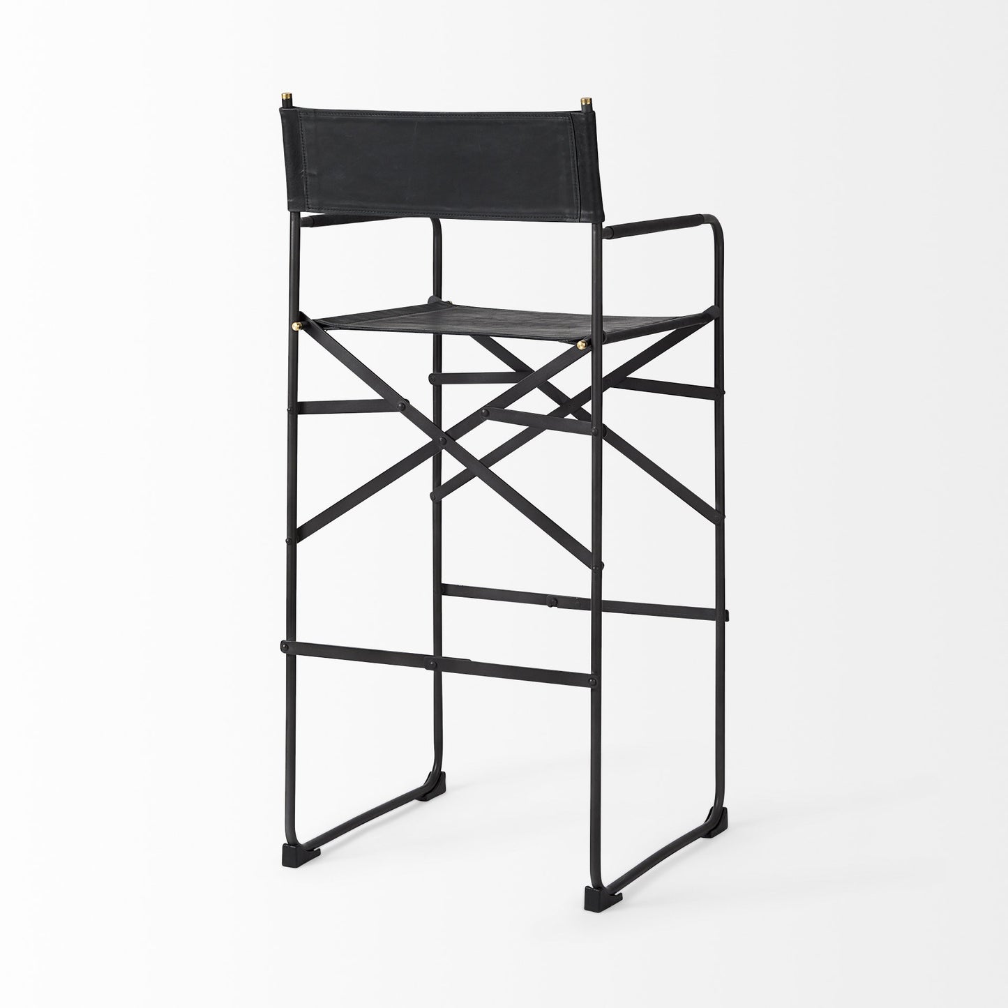 44" Black Leather Bar Chair With Footrest