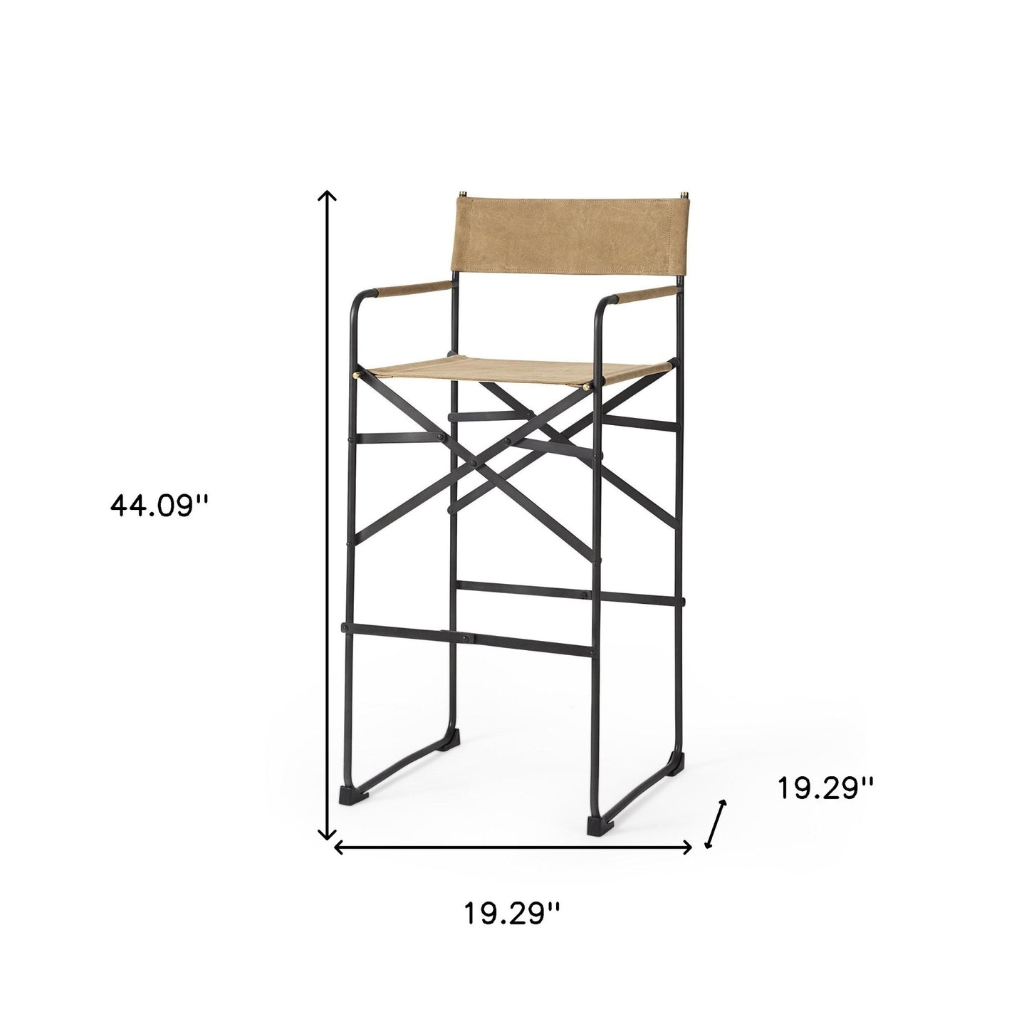 44" Brown And Black Leather And Iron Bar Chair With Footrest