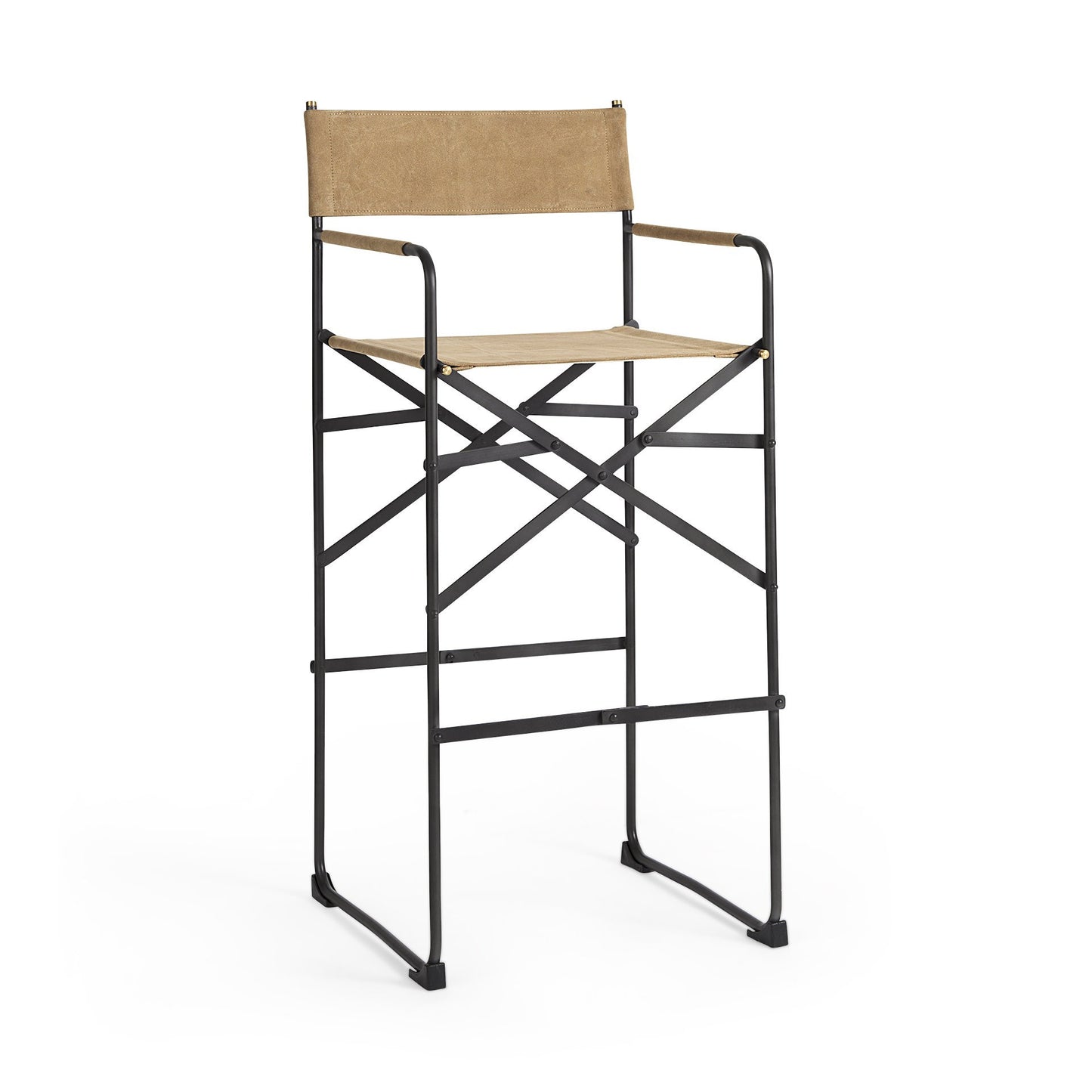 44" Brown And Black Leather And Iron Bar Chair With Footrest