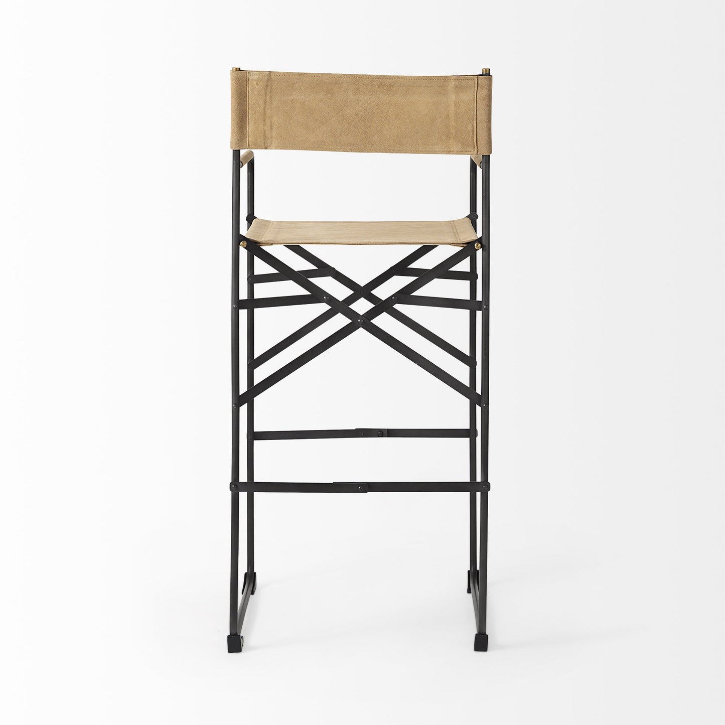 44" Brown And Black Leather And Iron Bar Chair With Footrest