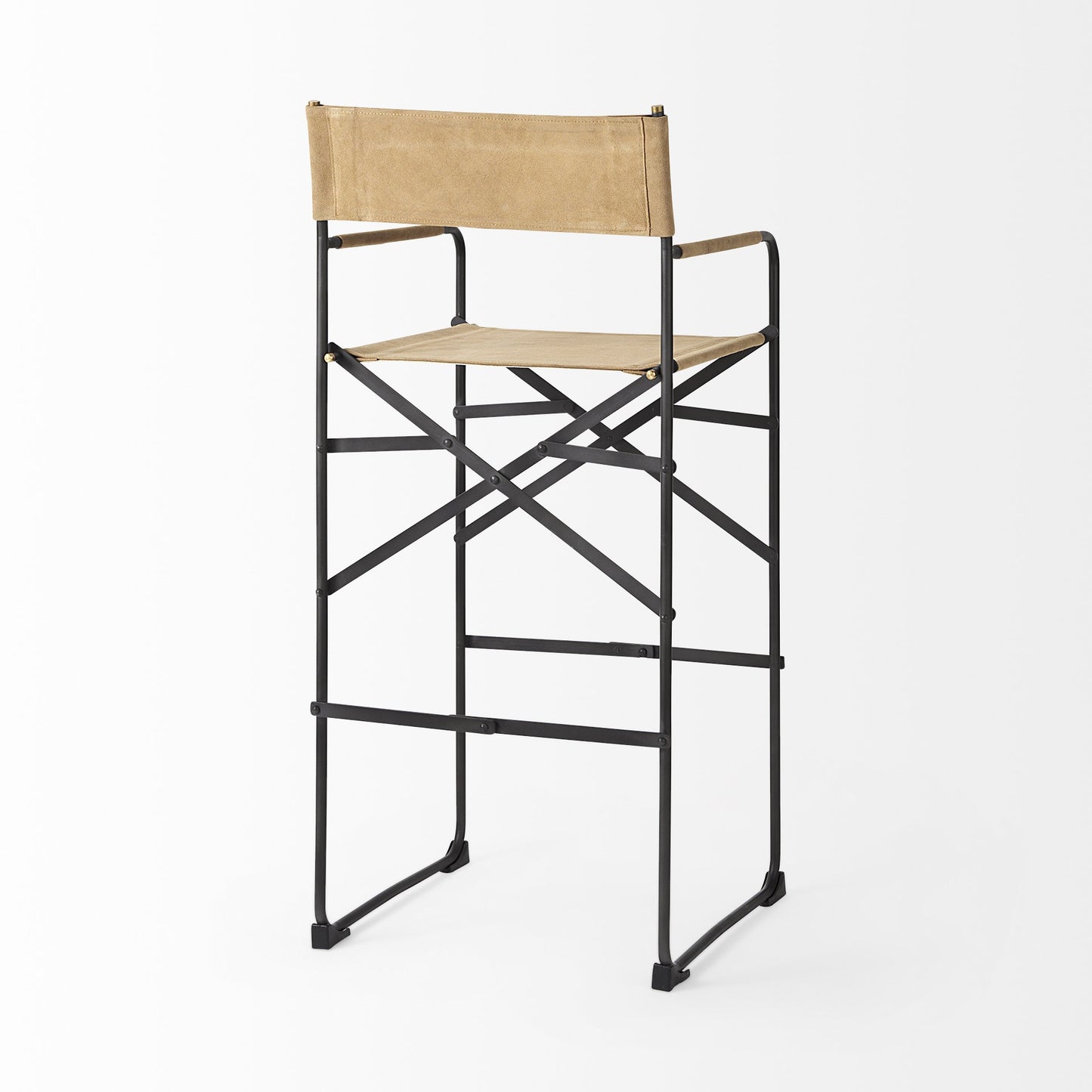 44" Brown And Black Leather And Iron Bar Chair With Footrest