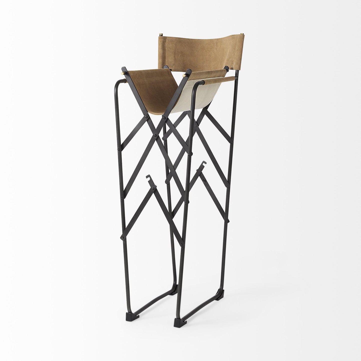 44" Brown And Black Leather And Iron Bar Chair With Footrest