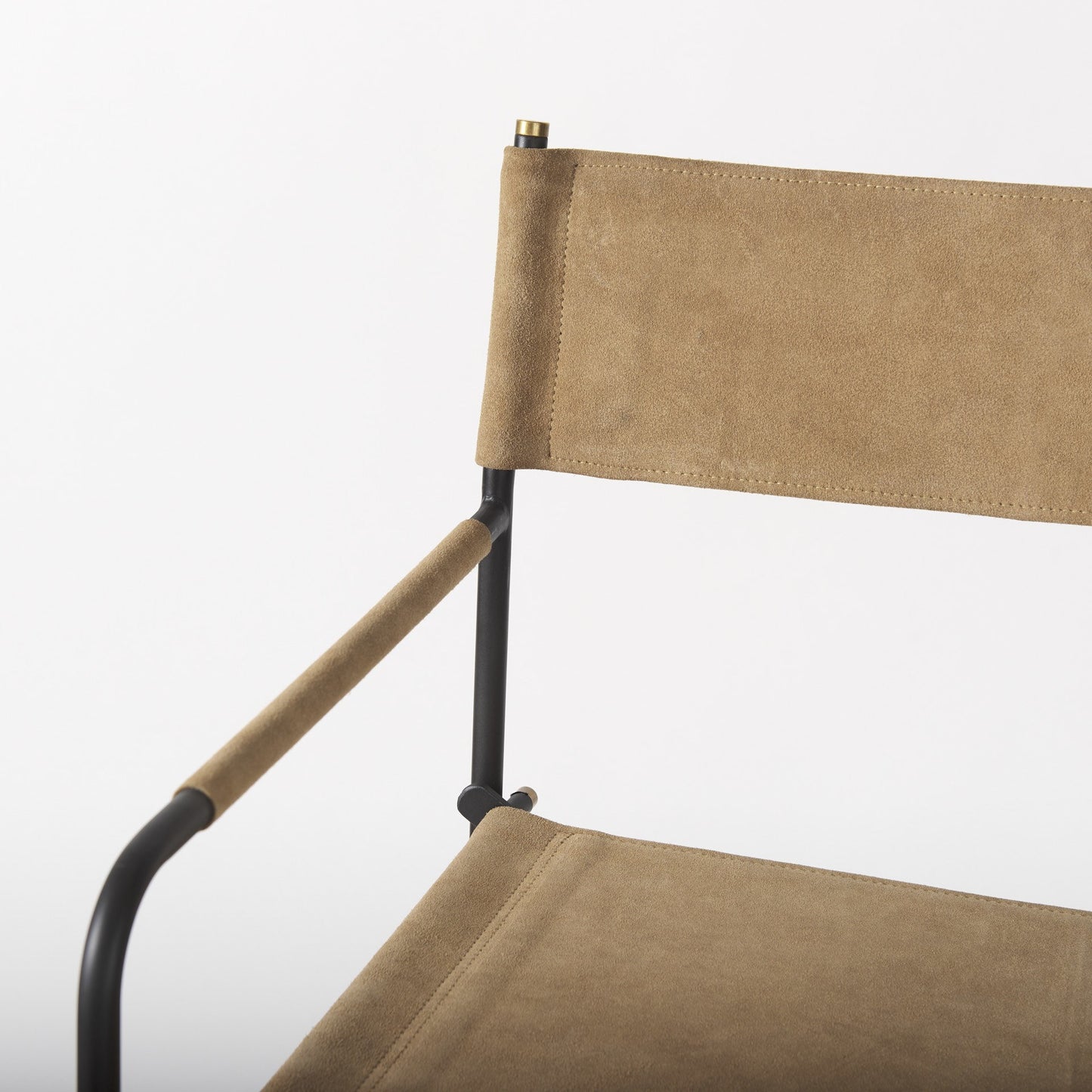 44" Brown And Black Leather And Iron Bar Chair With Footrest