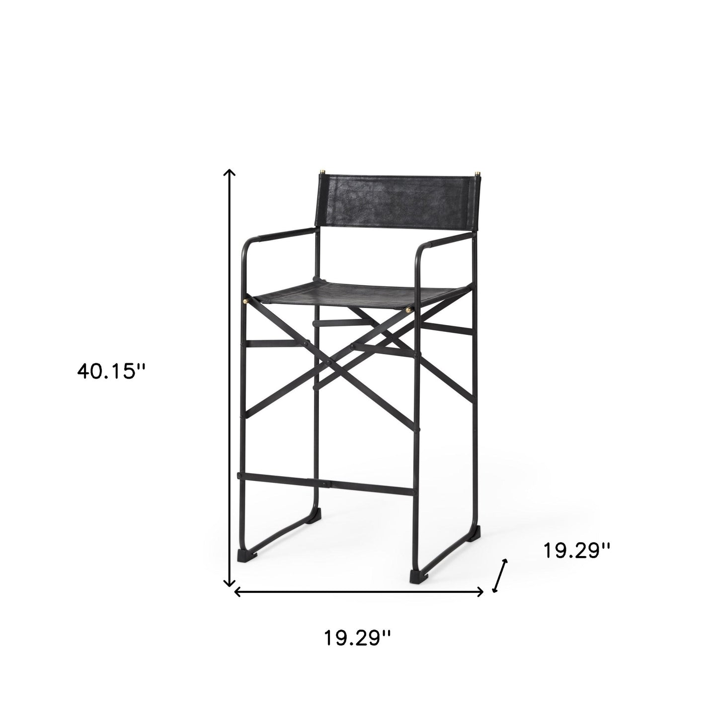 40" Brown And Black Leather And Iron Bar Chair With Footrest