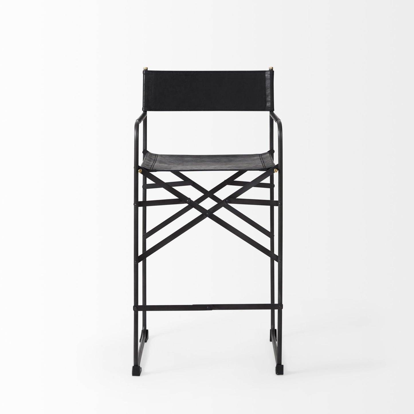 40" Brown And Black Leather And Iron Bar Chair With Footrest