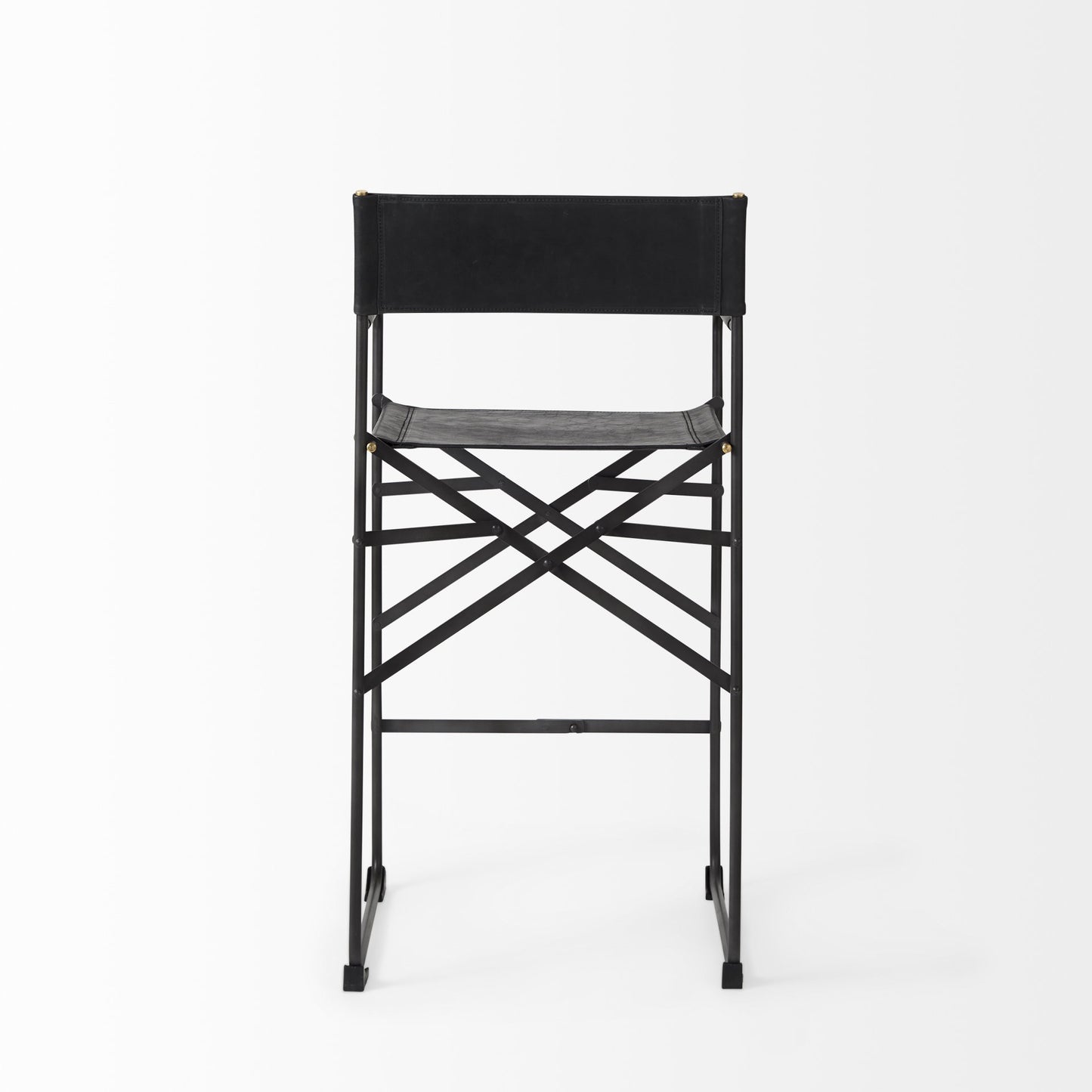 40" Brown And Black Leather And Iron Bar Chair With Footrest