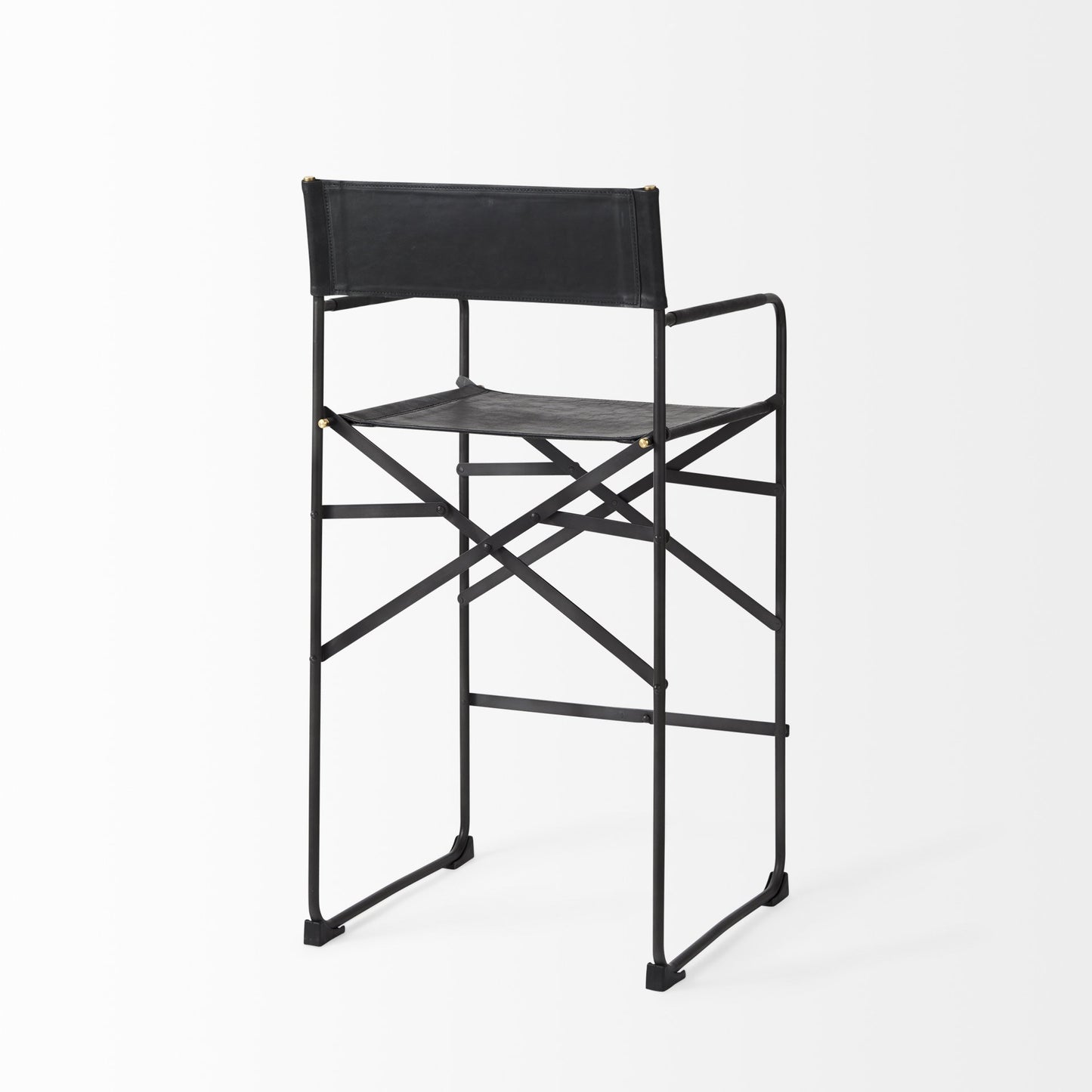 40" Brown And Black Leather And Iron Bar Chair With Footrest