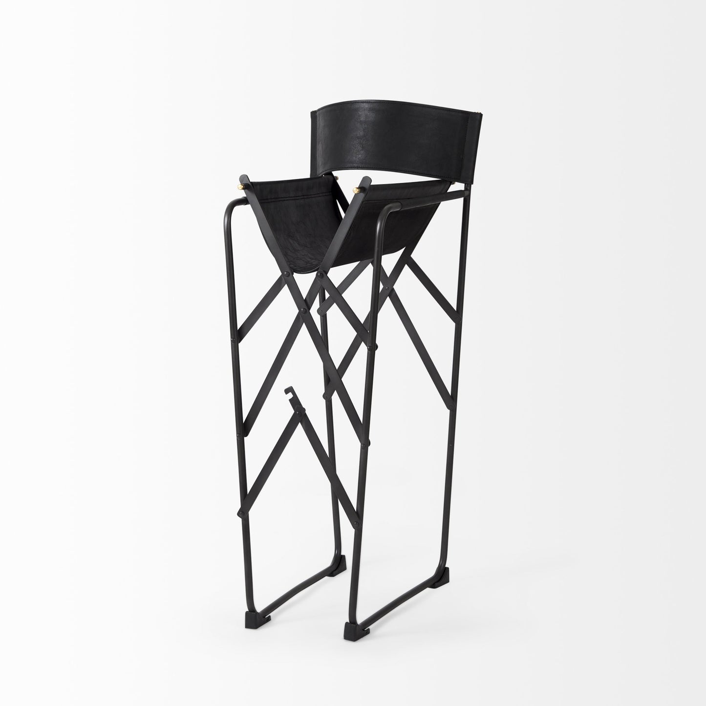 40" Brown And Black Leather And Iron Bar Chair With Footrest