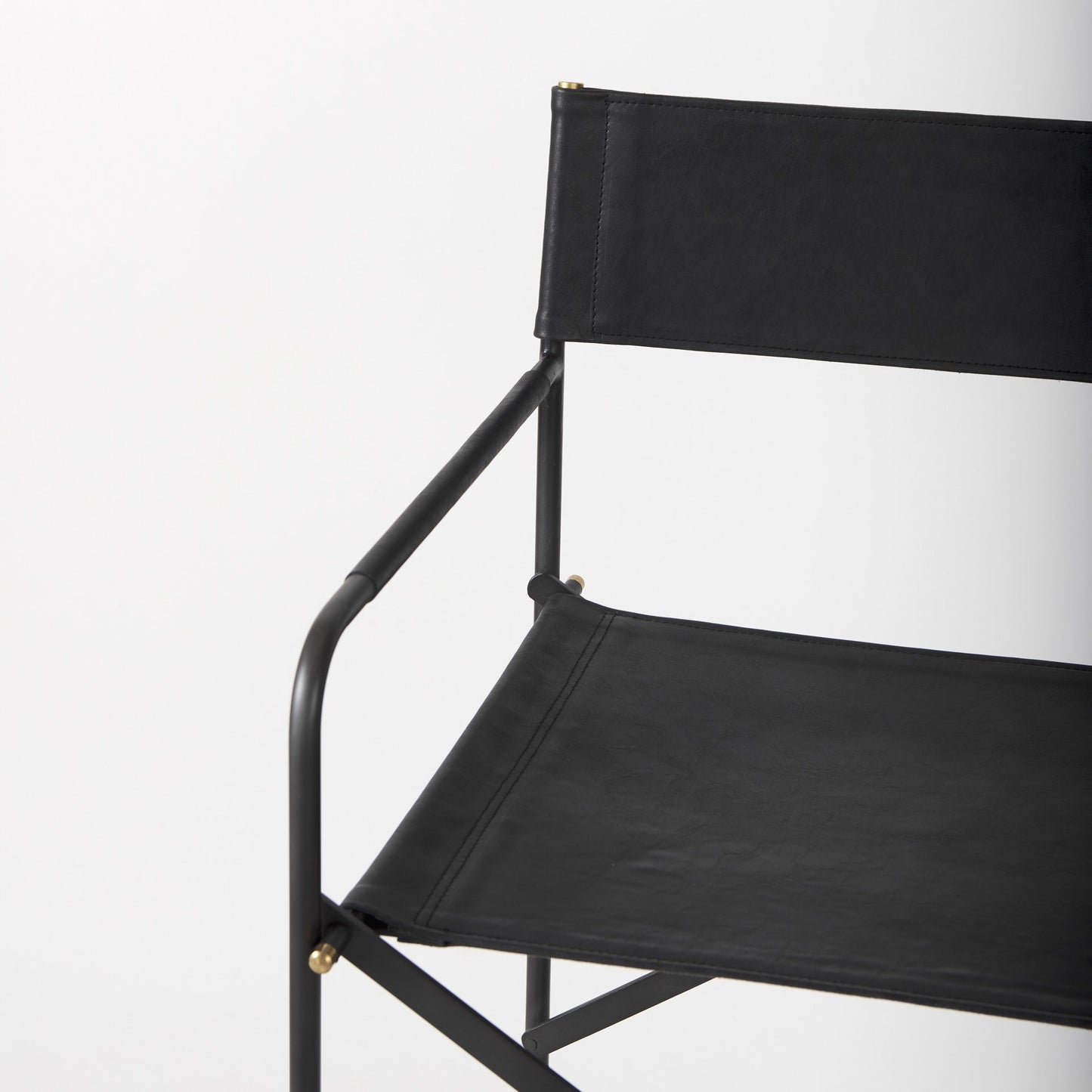 40" Brown And Black Leather And Iron Bar Chair With Footrest