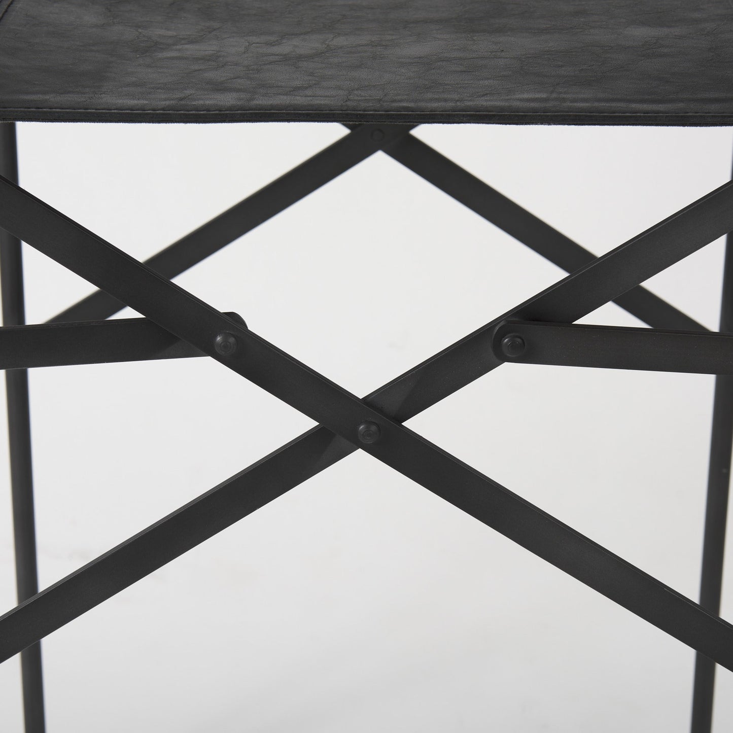 40" Brown And Black Leather And Iron Bar Chair With Footrest