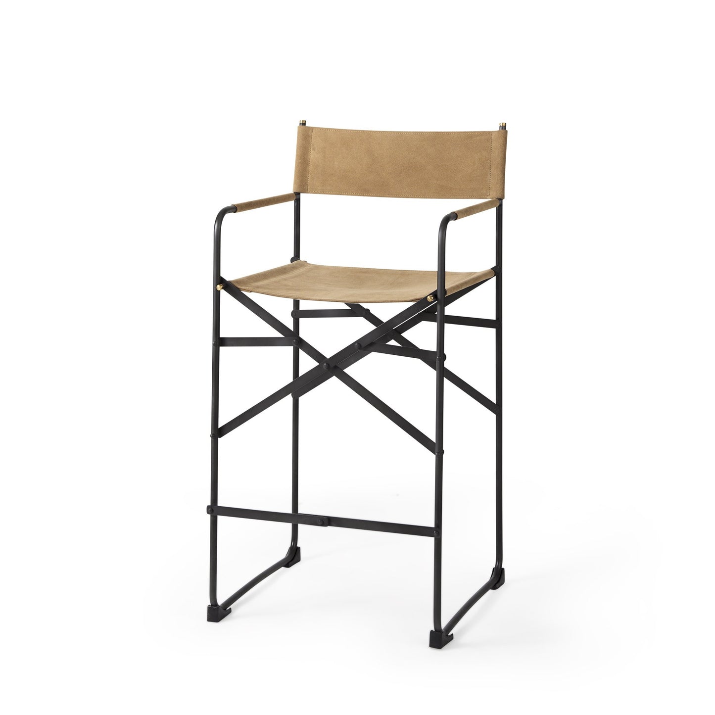 40" Brown And Black Leather Bar Chair With Footrest