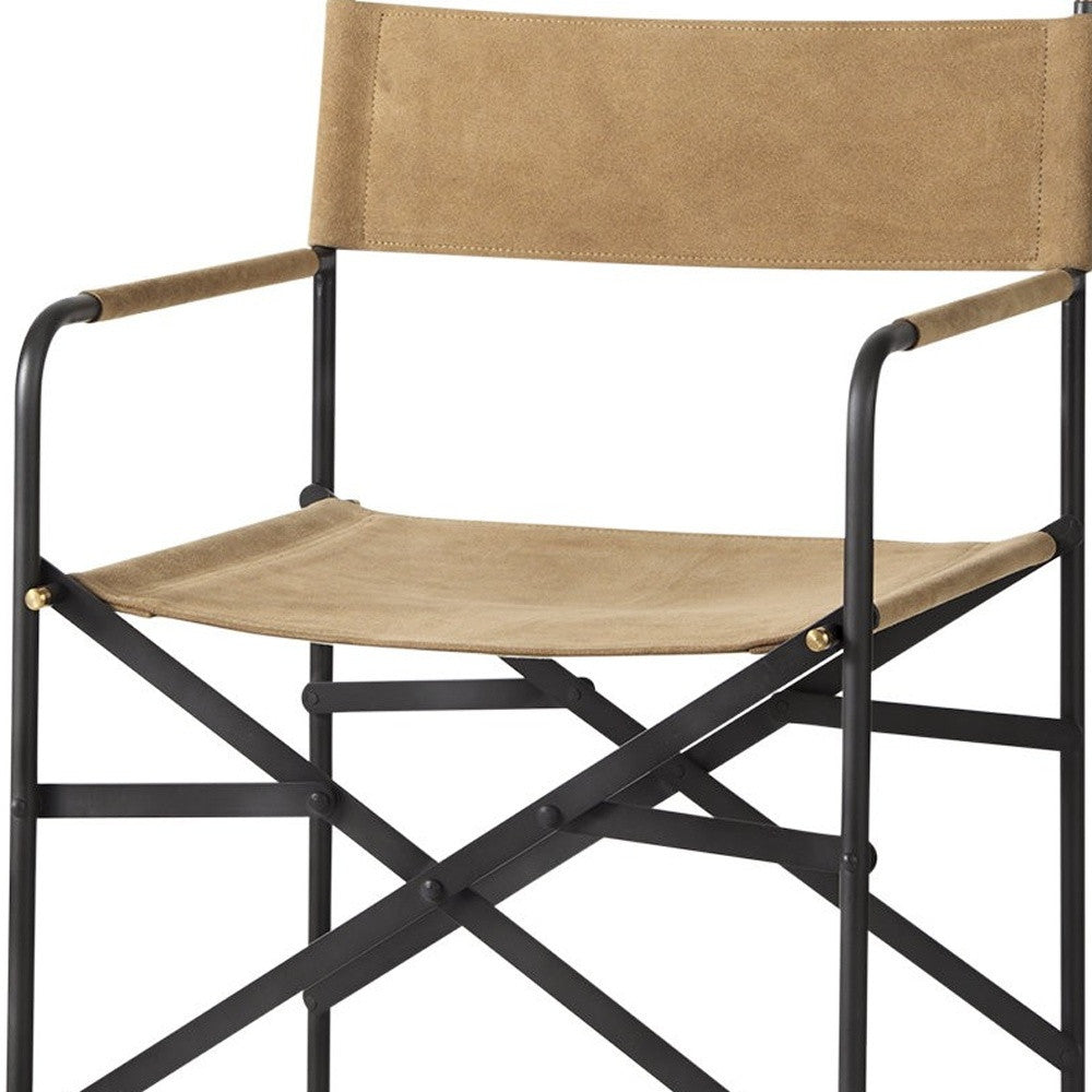40" Brown And Black Leather Bar Chair With Footrest
