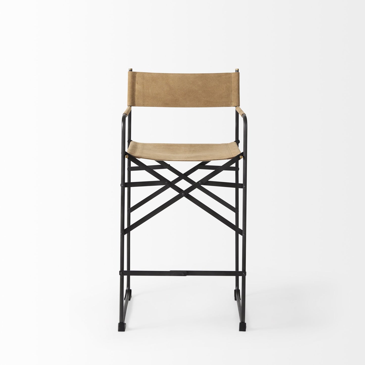 40" Brown And Black Leather Bar Chair With Footrest