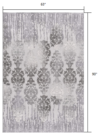 5' X 7' Gray Damask Power Loom Area Rug