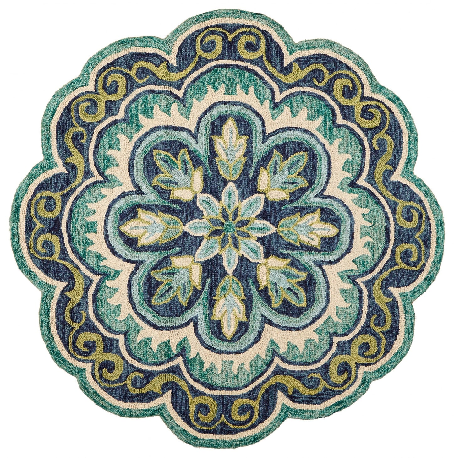 4’ Round Green Floral Artwork Area Rug