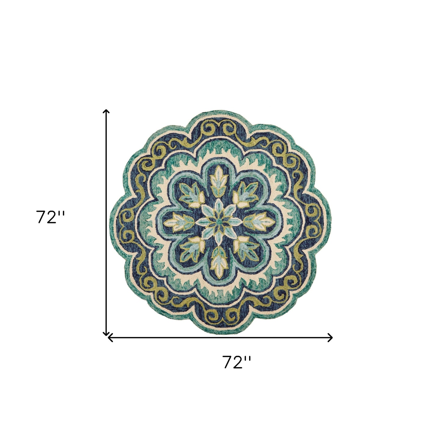 4’ Round Green Floral Artwork Area Rug