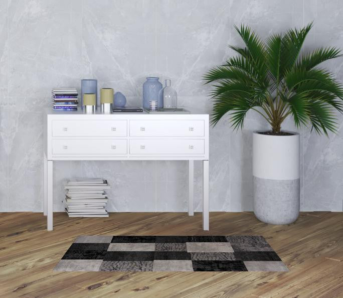 5' X 7' Gray Checkered Dhurrie Area Rug
