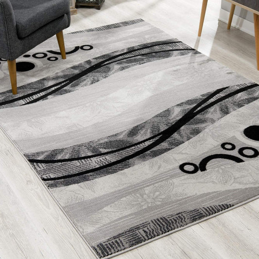 13' Runner Grey Abstract Power Loom Runner Rug