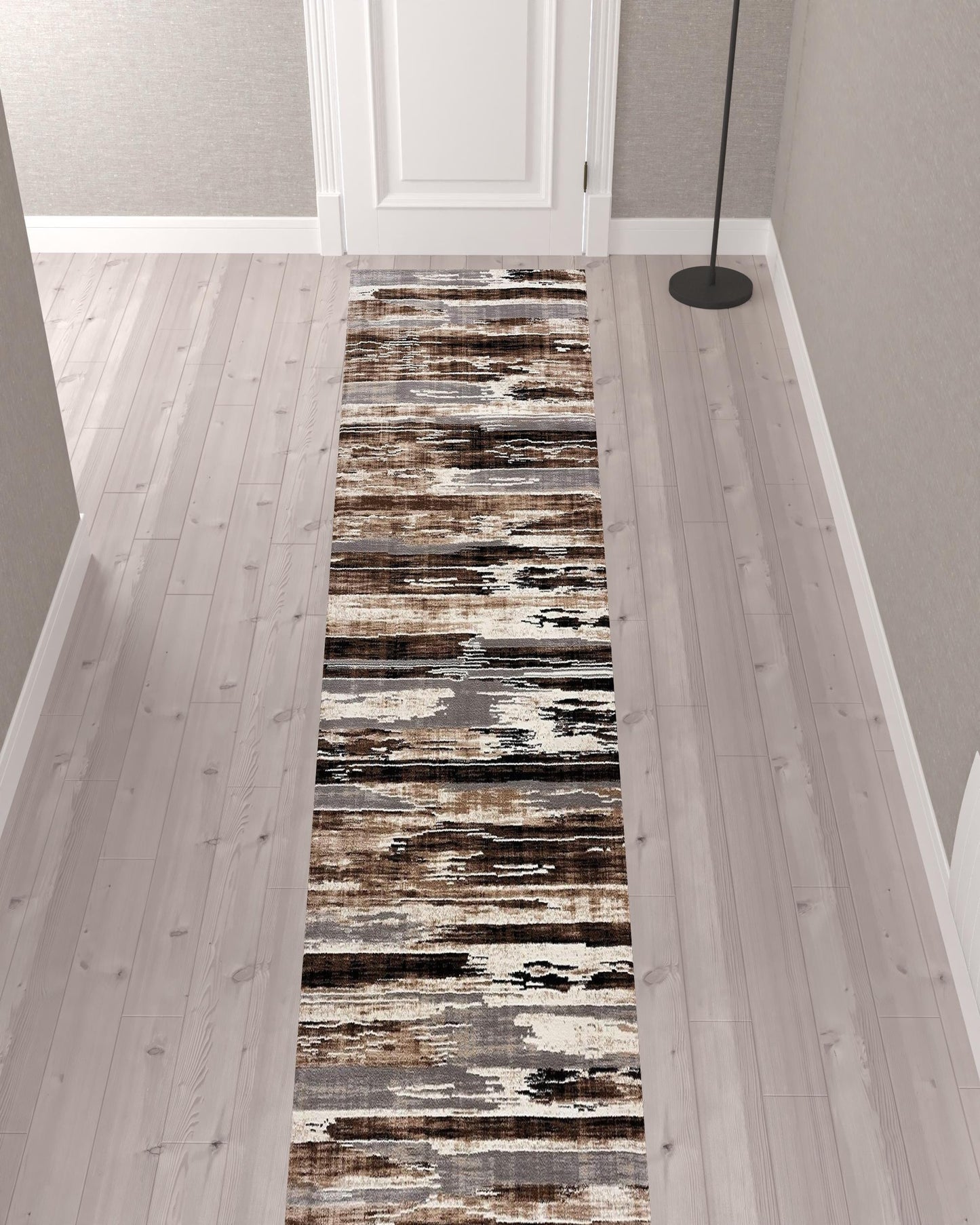 3' X 5' Beige Striped Power Loom Area Rug