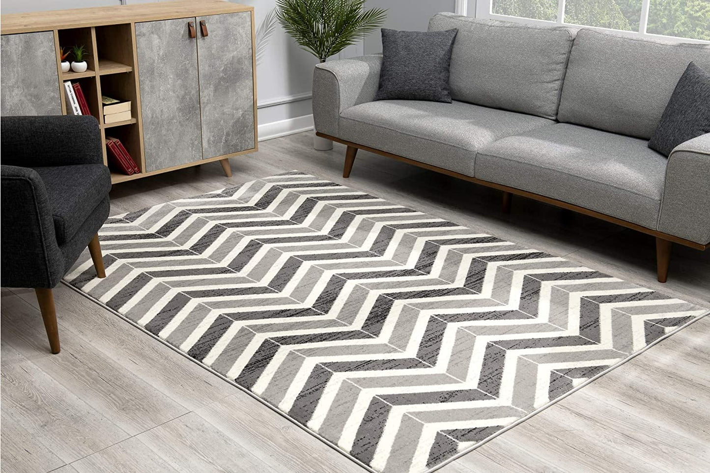 2' X 4' Gray Chevron Dhurrie Area Rug