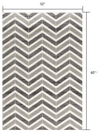 2' X 4' Gray Chevron Dhurrie Area Rug