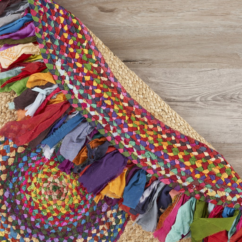 Natural Jute Multicolored Medallion Area Rug With Fringe