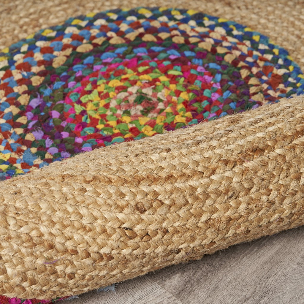 Natural Jute Multicolored Medallion Area Rug With Fringe