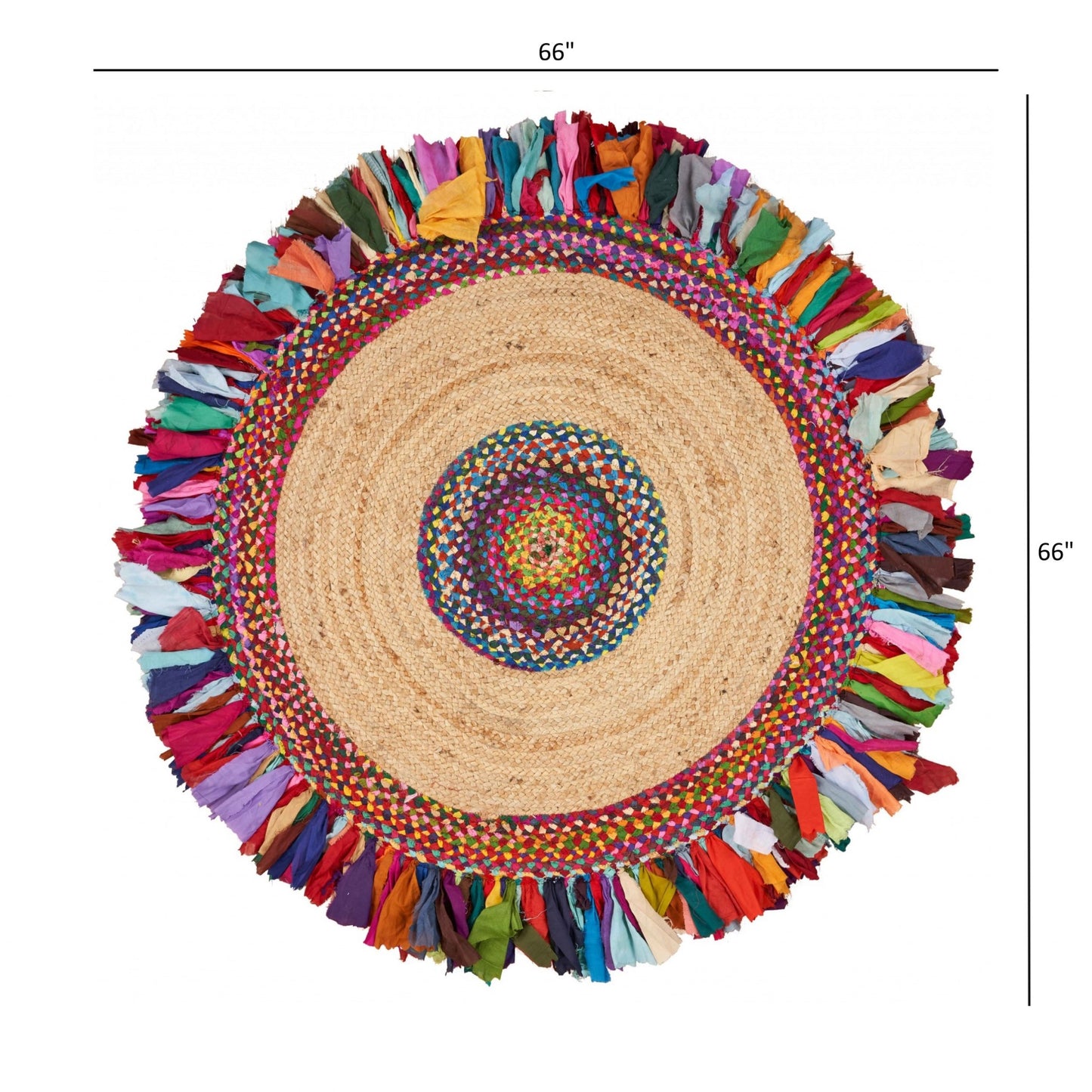 Natural Jute Multicolored Medallion Area Rug With Fringe