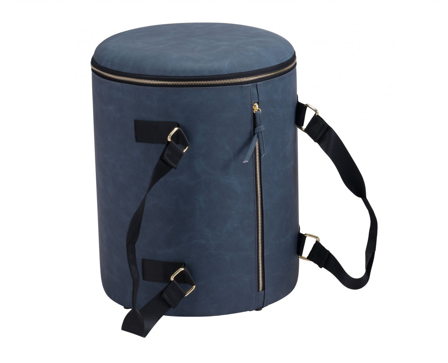 14" Blue Microfiber Round Ombre Indoor Outdoor Pouf Ottoman with Hinged Lid