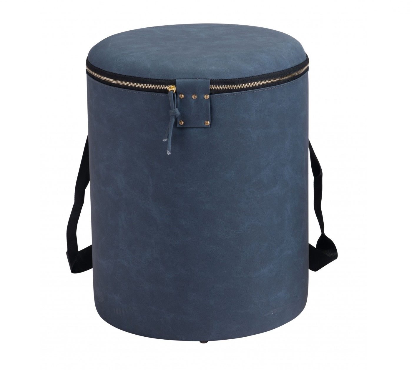 14" Blue Microfiber Round Ombre Indoor Outdoor Pouf Ottoman with Hinged Lid