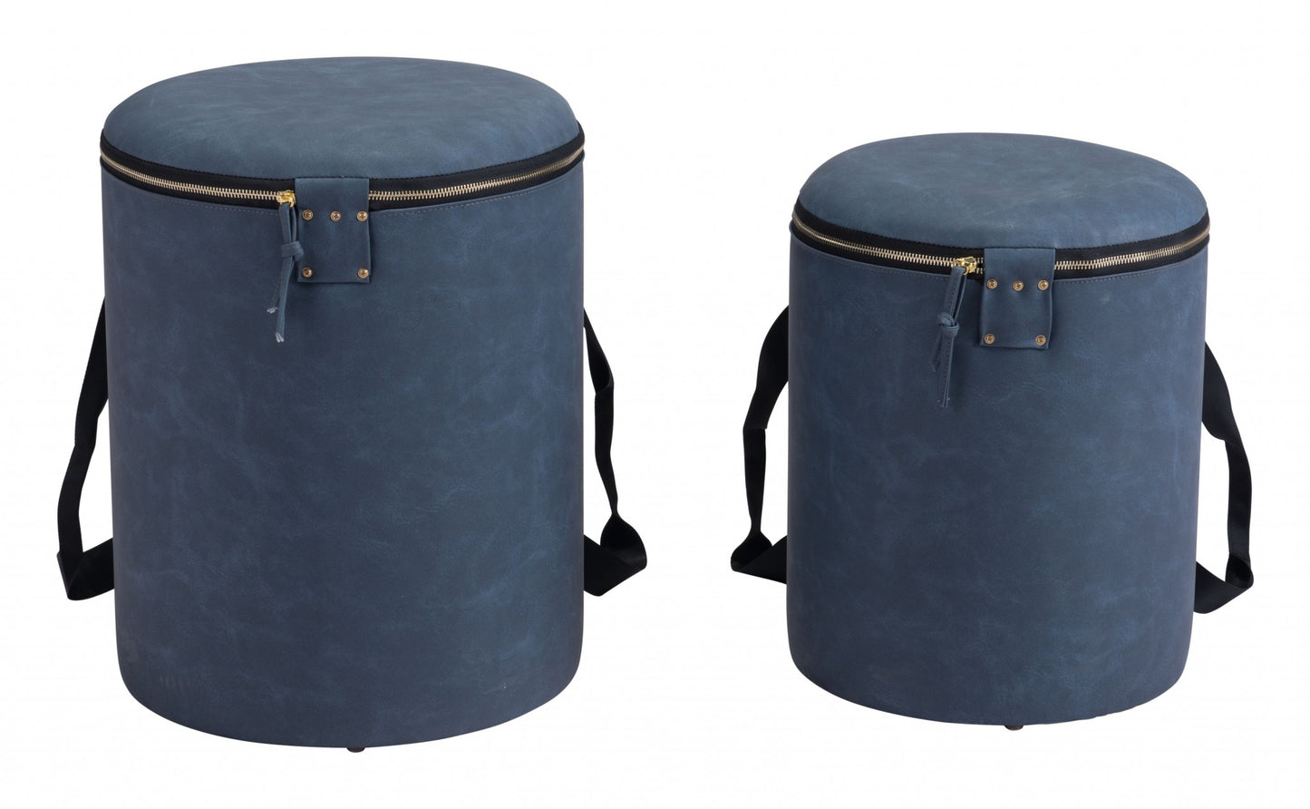 14" Blue Microfiber Round Ombre Indoor Outdoor Pouf Ottoman with Hinged Lid