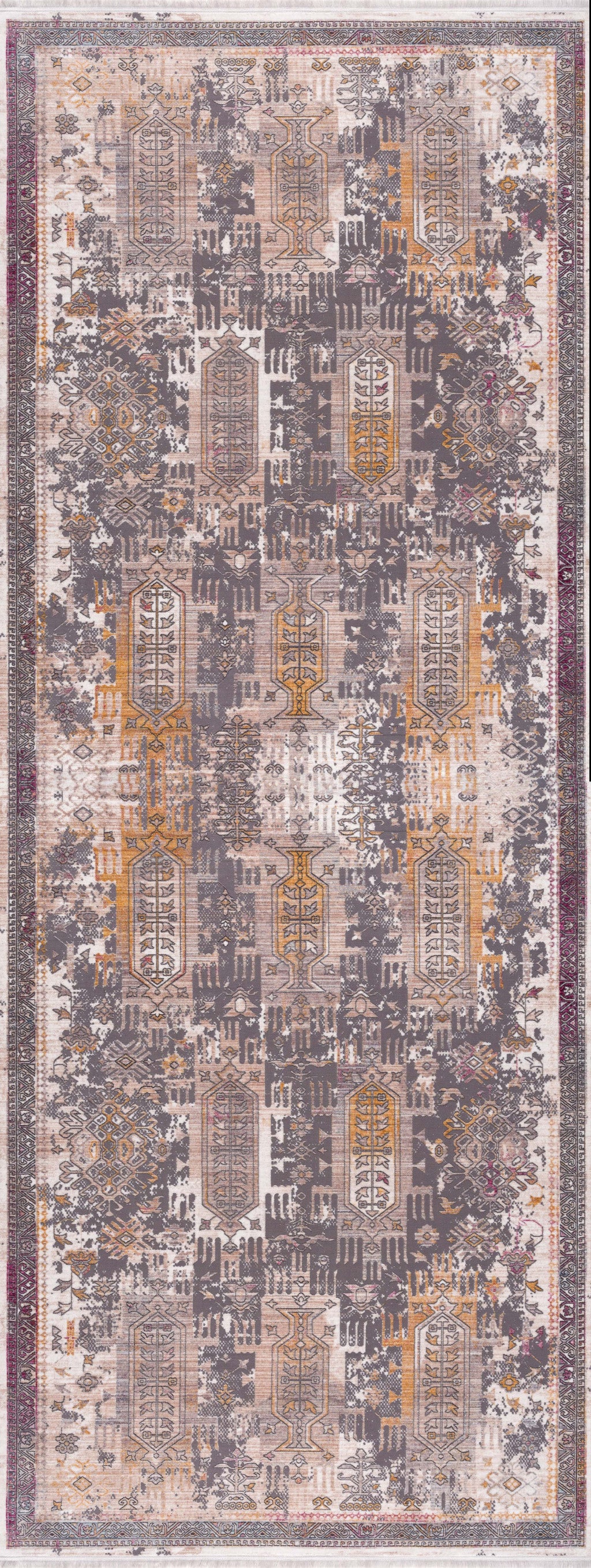 4’ x 6’ Gray Faded Tribal Motifs Area Rug