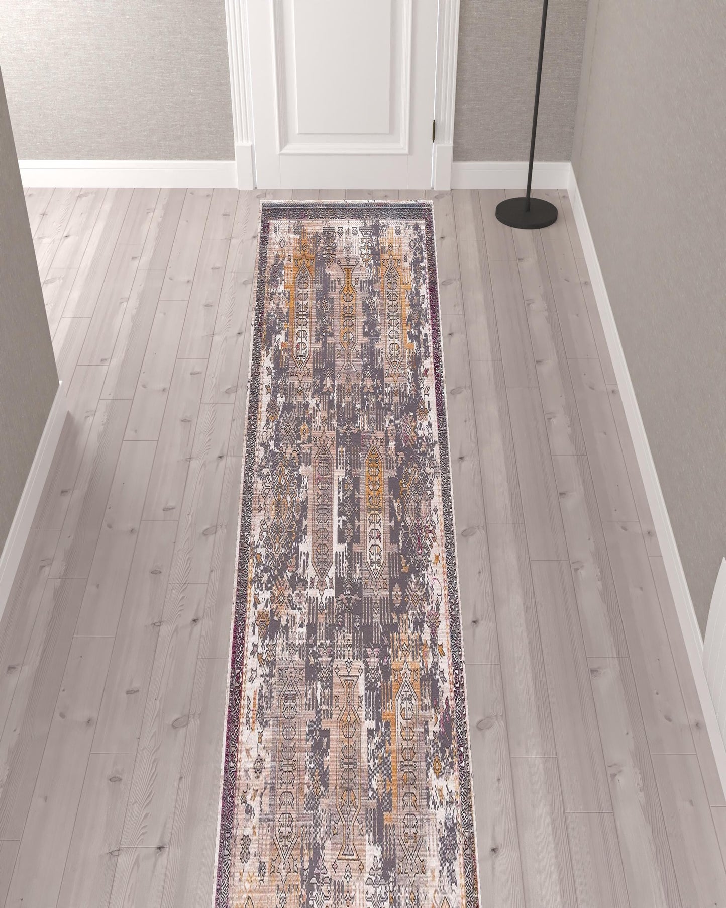 4’ x 6’ Gray Faded Tribal Motifs Area Rug