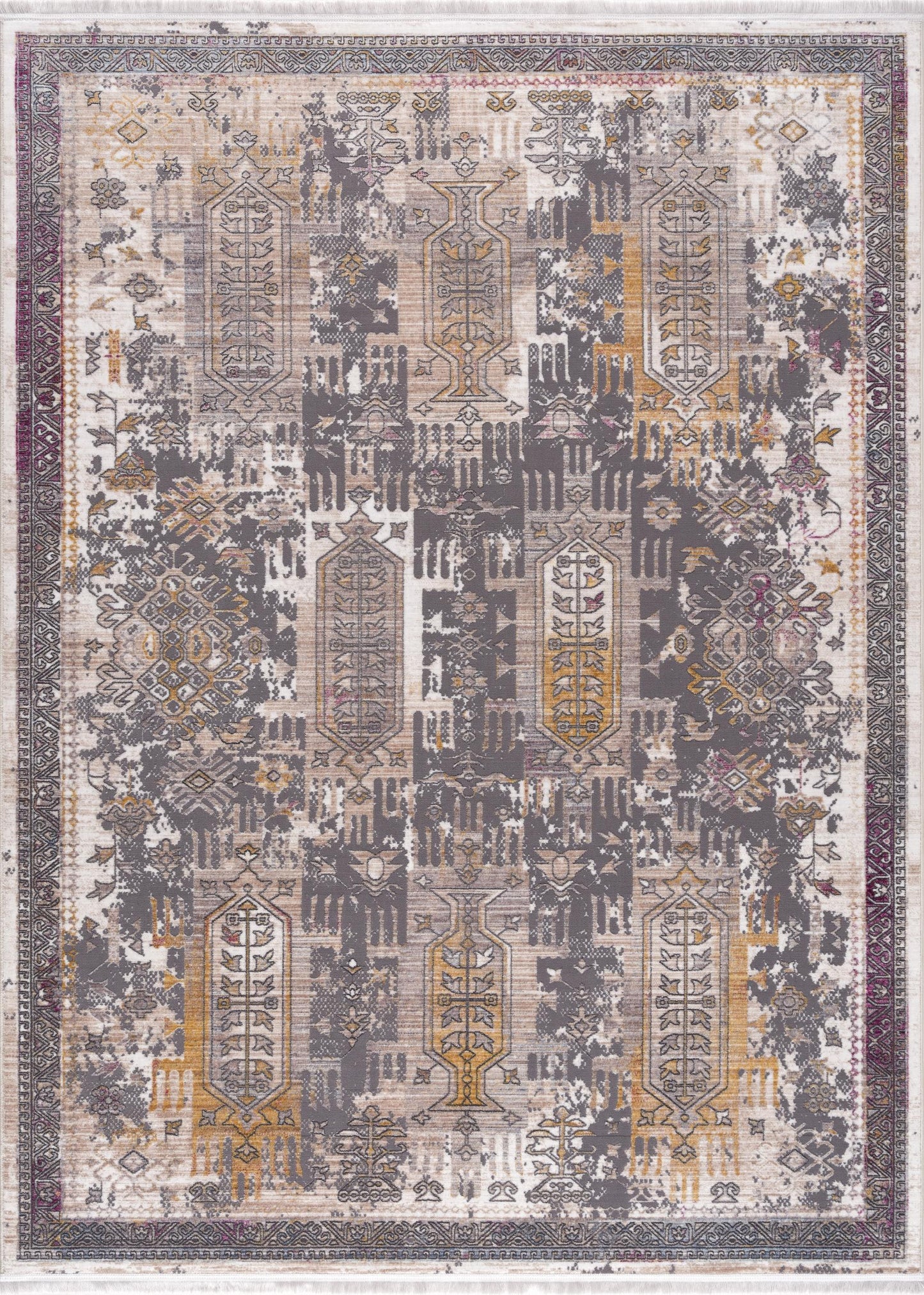 4’ x 6’ Gray Faded Tribal Motifs Area Rug