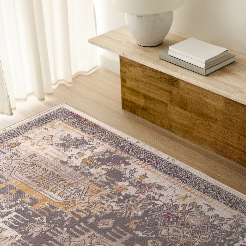 4’ x 6’ Gray Faded Tribal Motifs Area Rug