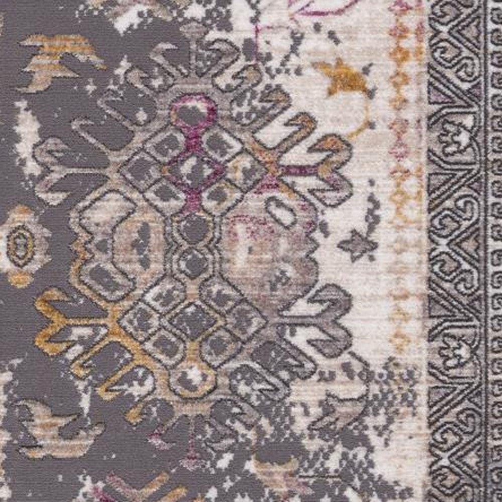4’ x 6’ Gray Faded Tribal Motifs Area Rug