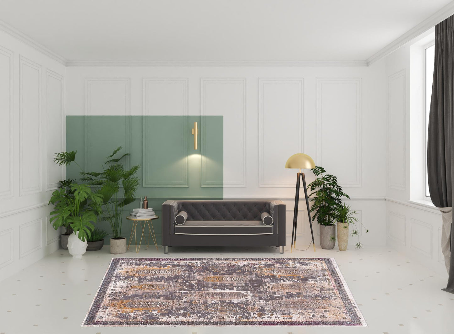 4’ x 6’ Gray Faded Tribal Motifs Area Rug