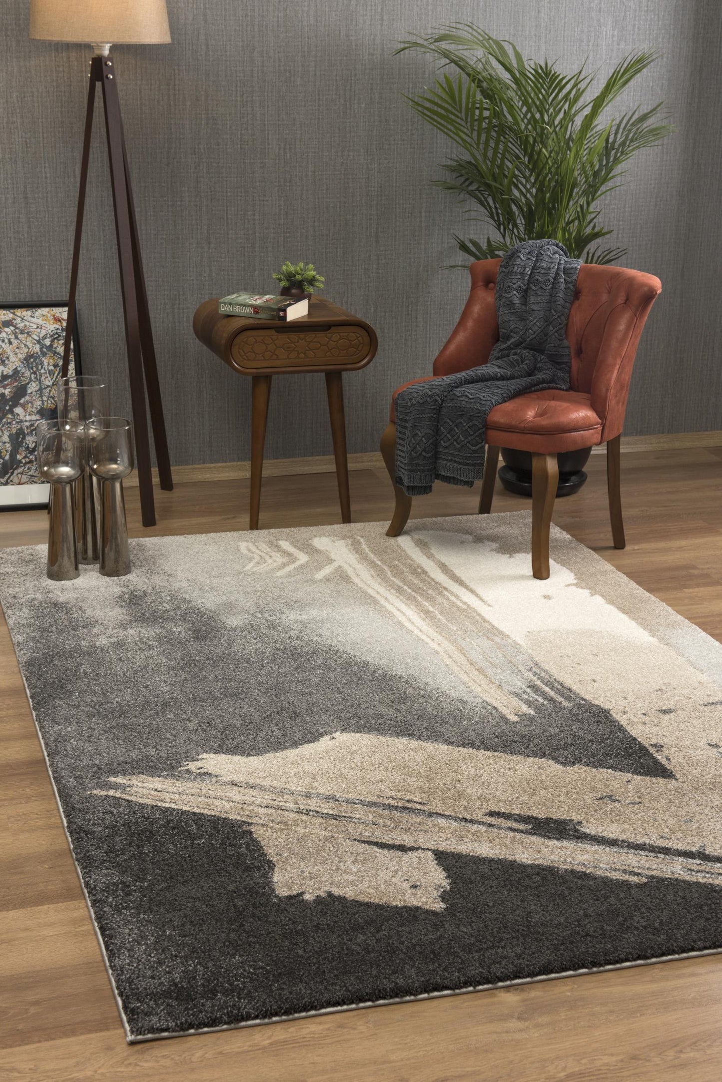 5' X 7' Gray Abstract Power Loom Area Rug