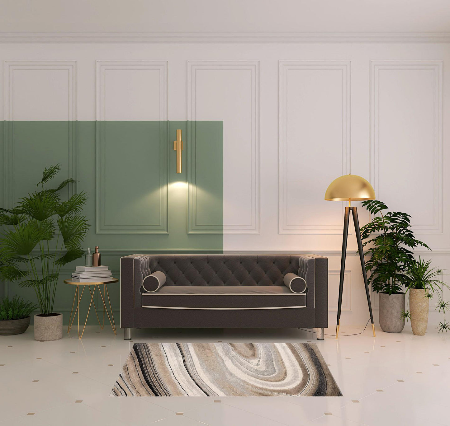 5’ x 8’ Cream and Tan Abstract Marble Area Rug