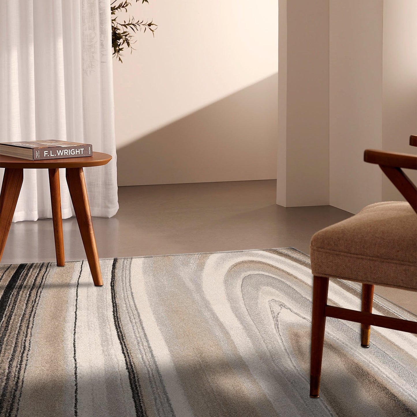5’ x 8’ Cream and Tan Abstract Marble Area Rug